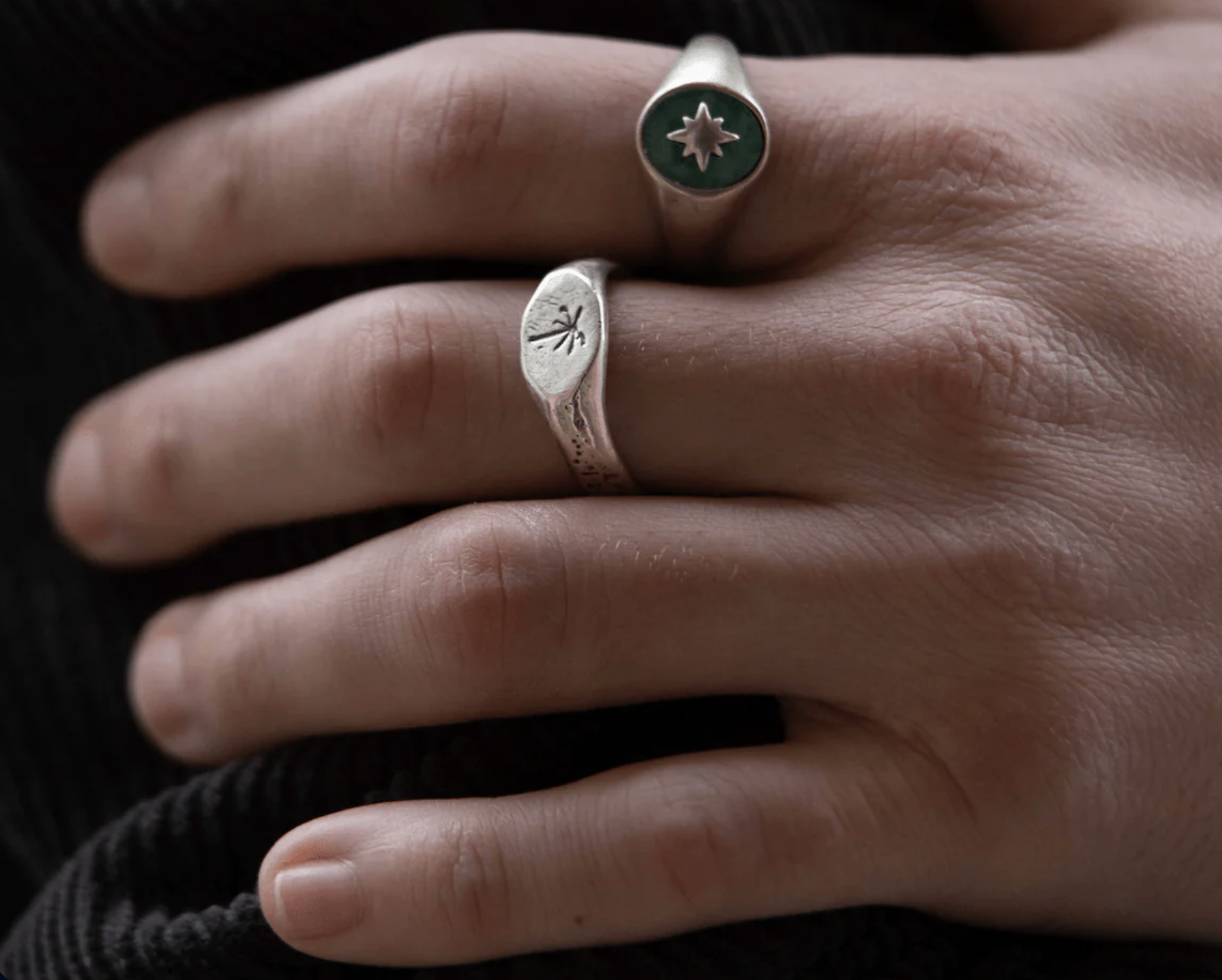 Signet ring with Palm tree on a hand