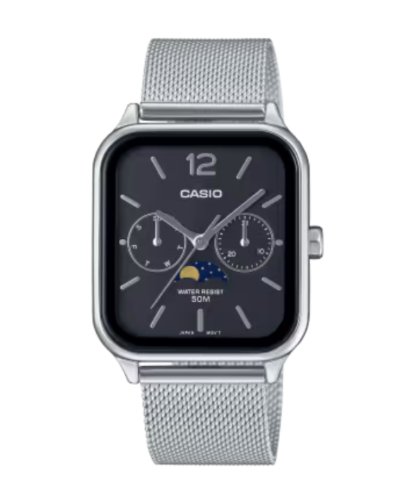 Image of a square watch with a small lunar cycle dial in the center.
